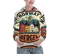 DUWAA Norway Bergen Houses - Felpa invernale da donna, morbida e accogliente, con cappuccio e tasca a marsupio, Nero , M