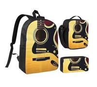 DUWAA Note Chitarra stampa Zaino Set Casual Borsa a tracolla Lunch Bag Pen Pouch 3 in 1 Set 17 pollici per Donne Uomini College, nero, Taglia unica