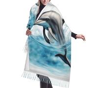 DUWAA Ocean Dolphin Looking At You Stampa Sciarpa Invernale Per Le Donne Scialle Cashmere Feel Nappa Plaid Grandi Sciarpe Oversize Wraps