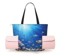DUWAA Ocean Tropical Fish Turtle Shark Print Large Work Tote Bag con supporto per tappetino da yoga, tasca di grandi dimensioni per tutti i giorni per yoga palestra
