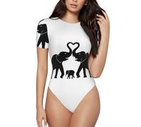 DUWAA Old Elephant And Young Elephant Print Girocollo Body Suits Manica Corta Perizoma Body Camicie Alla Moda Autunno Uscire Top 2026, Nero , XXL