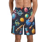DUWAA Pantaloncini casual da uomo con stampa a tema scienza dei cartoni animati, pantaloncini estivi leggeri da spiaggia, pantaloncini sportivi per allenamento ad asciugatura rapida, bianco, L