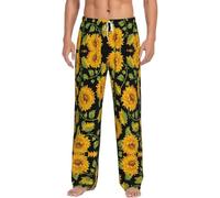 DUWAA Pantaloni caldi del pigiama del salotto della stampa del modello di girasole per la casa degli uomini leggeri e morbidi pantaloni del pigiama di flanella con tasche, Nero , M