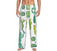 DUWAA Pantaloni caldi del pigiama della stampa di cactus per la casa degli uomini leggeri e morbidi pantaloni del pigiama di flanella con tasche, Nero , M