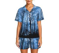 DUWAA Pigiama da donna con stampa cielo stellato notte stellata button down due pezzi pigiameria estate loungewear, Nero , 4XL