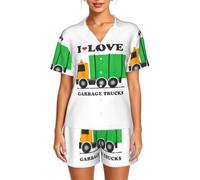 DUWAA Pigiama da donna con stampa "I Love Garbage Trucks", due pezzi, pigiama estivo, Nero , XL