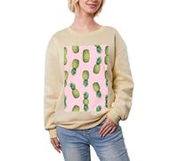 DUWAA Pullover girocollo casual super caldo stampa ananas stampato pullover da donna, felpa pesante a maniche lunghe da donna top invernali, Albicocca, M