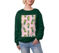 DUWAA Pullover girocollo casual super caldo stampa ananas stampato pullover da donna, felpa pesante a maniche lunghe da donna top invernali, Verde scuro, M