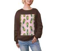DUWAA Pullover girocollo casual super caldo stampa ananas stampato pullover da donna, felpa pesante a maniche lunghe da donna top invernali, Caff, M