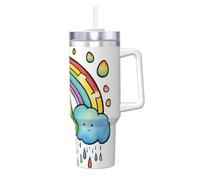 DUWAA Rainbow Clouds - Bicchiere grande con manico, per uso quotidiano, tazza da caffè caldo/freddo, idea regalo