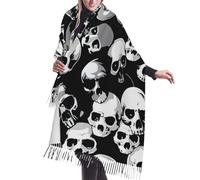 DUWAA Sciarpa invernale da donna con stampa teschio nero moda per donne uomini sciarpe lunghe con nappe scialle avvolgere