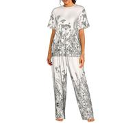DUWAA Set da salotto da donna con stampa botanica con erbe floreali, comodo pigiama a maniche corte per uso quotidiano a casa S-3XL, Nero , S