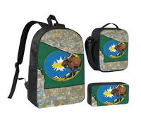 DUWAA Set di 3 zaini con stampa astratta della bandiera del Montana Map03, include una grande borsa per libri da 43,2 cm con borsa per il pranzo e pratica borsa portapenne, nero, taglia unica, Nero