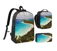 DUWAA Set zaino con stampa isola di cuba borsa a tracolla casual borsa per il pranzo sacchetto penna 3 in 1 Set 17 pollici per donne uomini college, nero, Taglia unica