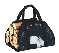DUWAA Simpatico cesto in legno bianco con stampa di coniglio, con manico, grande, per caminetto, resistente all'usura, per picnic