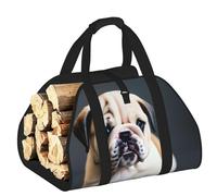 DUWAA Simpatico cucciolo di bulldog 1 stampa borsa portaoggetti accessori bruciatore legna borsa per attrezzi resistente per interni ed esterni camino stoccaggio