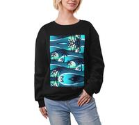 DUWAA Skateboard Con Palme Stampa Onda Super Caldo Casual Girocollo Pullover, Donna Manica Lunga Felpa Pesante Inverno Top, Nero , L