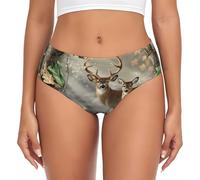 DUWAA Slip da donna con stampa di cervo mimetico, biancheria intima morbida a copertura completa, mutandine elastiche per le donne, slip senza cuciture, Nero , M