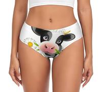 DUWAA Slip da donna con stampa mucca, biancheria intima morbida a copertura completa, mutandine elastiche per le donne, slip senza cuciture, Nero , L