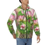 DUWAA Spirit Of The Lotus Print - Felpa da uomo con cappuccio e cerniera, con cerniera, casual, con tasche, Nero , 3XL