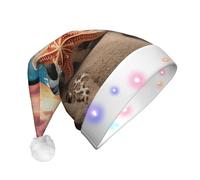 DUWAA Stella marina e corallo sulla spiaggia stampa ha condotto il cappello di Babbo Natale della peluche, cappelli di Natale divertenti per adulti accessori per feste di Natale di Capodanno