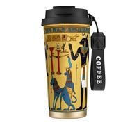 DUWAA Tazza da caffè da viaggio, da campeggio, in acciaio inox, con stampa della tribù dell'antico Egitto, per uomini e donne