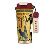 DUWAA Tazza da caffè da viaggio, da campeggio, in acciaio inox, con stampa della tribù dell'antico Egitto, per uomini e donne
