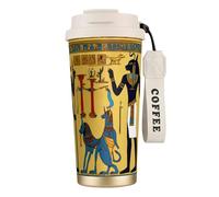 DUWAA Tazza da caffè da viaggio, da campeggio, in acciaio inox, con stampa della tribù dell'antico Egitto, per uomini e donne