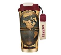 DUWAA Tazza da caffè isolata in acciaio inox con stampa a mappamondo antico, da viaggio, da campeggio, per uomini e donne