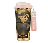 DUWAA Tazza da caffè isolata in acciaio inox con stampa a mappamondo antico, da viaggio, da campeggio, per uomini e donne