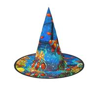 DUWAA The Underwater World - Cappelli da strega con stampa di pesci tropicali, accessori per costumi, decorazioni per casa, cortile, veranda, 3 pezzi
