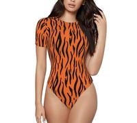 DUWAA Tigre Strisce Arancione Modello Stampa Delle Donne Tute Girocollo Breve Senza Maniche Controllo Della Pancia Canotte Perizoma Body, Nero , S
