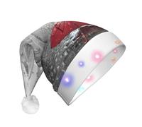 DUWAA Torre Eiffel Parigi Street Red Ombrello Stampa Led Peluche Cappello di Babbo Natale, Divertente Cappelli di Natale per Adulti Natale Capodanno Accessori per feste