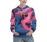 DUWAA Vestiti invernali da donna blu e rosa con stampa di fuoco, morbida e accogliente, felpa con cappuccio aderente con tasca a marsupio, Nero , S