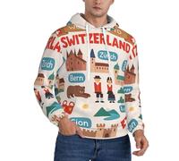 DUWAA Welcome To Switzerland Travel Print - Felpa con cappuccio da uomo, a maniche lunghe, con coulisse, felpe invernali per adulti, Nero , L