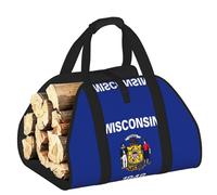 DUWAA Wisconsin - Borsa portaoggetti con stampa bandiera dello Stato del Wisconsin, accessori per bruciatori di legna, borsa per attrezzi resistente per interni ed esterni