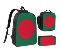 DUWAA Zaino con stampa bandiera del Bangladesh, set da 3 pezzi, include una grande borsa per libri da 43 cm con borsa per il pranzo e pratica borsa per le penne, Nero, One Size