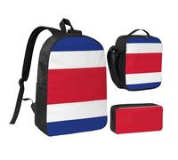 DUWAA Zaino con stampa bandiera del Costa Rica, set da 3 pezzi, include una grande borsa per libri da 43 cm con borsa per il pranzo e pratica borsa per le penne, nero, Taglia unica