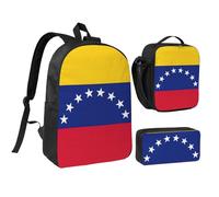 DUWAA Zaino con stampa bandiera del Venezuela, set da 3 pezzi, include una grande borsa per libri da 43 cm con borsa per il pranzo e pratica borsa per le penne, nero, Taglia unica
