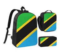 DUWAA Zaino con stampa bandiera della Tanzania, set da 3 pezzi, include una grande borsa per libri da 43,2 cm con borsa per il pranzo e pratica borsa per penne, nero, taglia unica, Nero, taglia unica