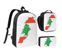 DUWAA Zaino con stampa mappa del Libano, set da 3 pezzi, include una grande borsa per libri da 43 cm con borsa per il pranzo e pratica borsa per le penne, nero, Taglia unica