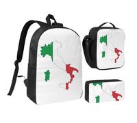DUWAA Zaino con stampa mappa della bandiera italiana, set da 3 pezzi, include una grande borsa per libri da 43 cm con borsa per il pranzo e pratica borsa portapenne, nero, taglia unica, Nero, taglia