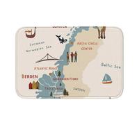 DUWAA Zerbino in velluto con stampa di mappe della Norvegia con varie icone, decorazione per la casa, zerbino a tema per porta d'ingresso, portico, interno ed esterno