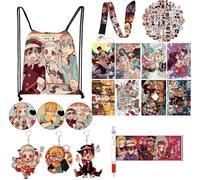 DUYAZHENLAODA Set Regalo Hanako Kun con Rilegatura igienica da 67 Pezzi - Inclusi 8 sfondi, 1 Penna Gel, 3 Portachiavi, 50 Adesivi Impermeabili, 3 Badge, 1 Cordino, 1 Zaino Portatile Esterno