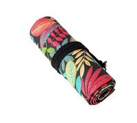 Duyeuau 12/24/36/48/72 Fori Rolling Pencil Case Foglie Stampa Matita Sacchetto di Immagazzinaggio Matite Matite Rotolo Tela Organizzatori, 48 fori, 20x58cm