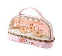 Duyeuau Astuccio trasparente con motivo Capibala, astuccio per matite e trucchi, grande capacità, per il rientro a scuola, Imbronciando Kapibala, 22*13cm