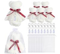 Duyeuau Baby Showers Ritorno Favore Peluche Orso Portachiavi Con Sacchetti di Organza Grazie Tages Asciugamani Per La Decorazione Della Festa di Nozze