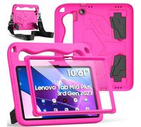 DUZZONA Bambini Custodia per Lenovo Tab M10 Plus 3rd Gen 10,6 pollici 2023 (TB-125F/128F), con pellicola protettiva integrata, cavalletto e spallacci, per M10 Plus (3rd Gen) 10.61", Rosa