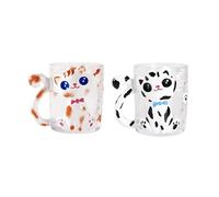 Dvagoent 2 Tazza Gatto Vetro 300 ml Rilievo 3d Tazzine Vetro Caffe (Arancione, Nero)