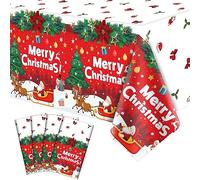 Dvaorc 4 Pack Natale tovaglia di plastica 51 "x 86" Rettangolo copertura del tavolo per Xmas Party Holiday cena di famiglia, impermeabile Natale copertura del tavolo